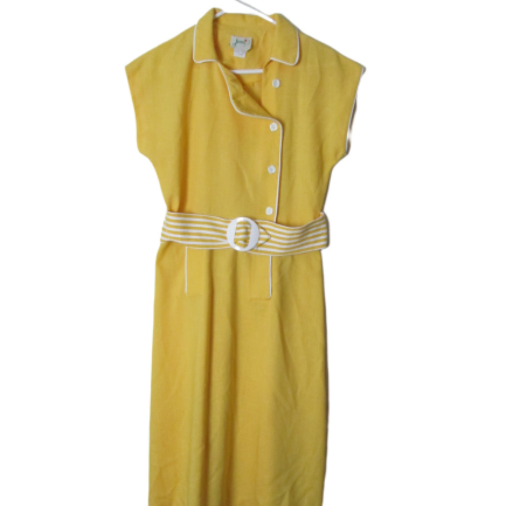 Vintage 70s yellow dress with belt Jenni - Picture 1 of 7